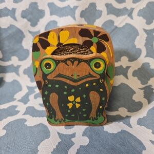 RARE Vintage wood frog 6pc coaster set